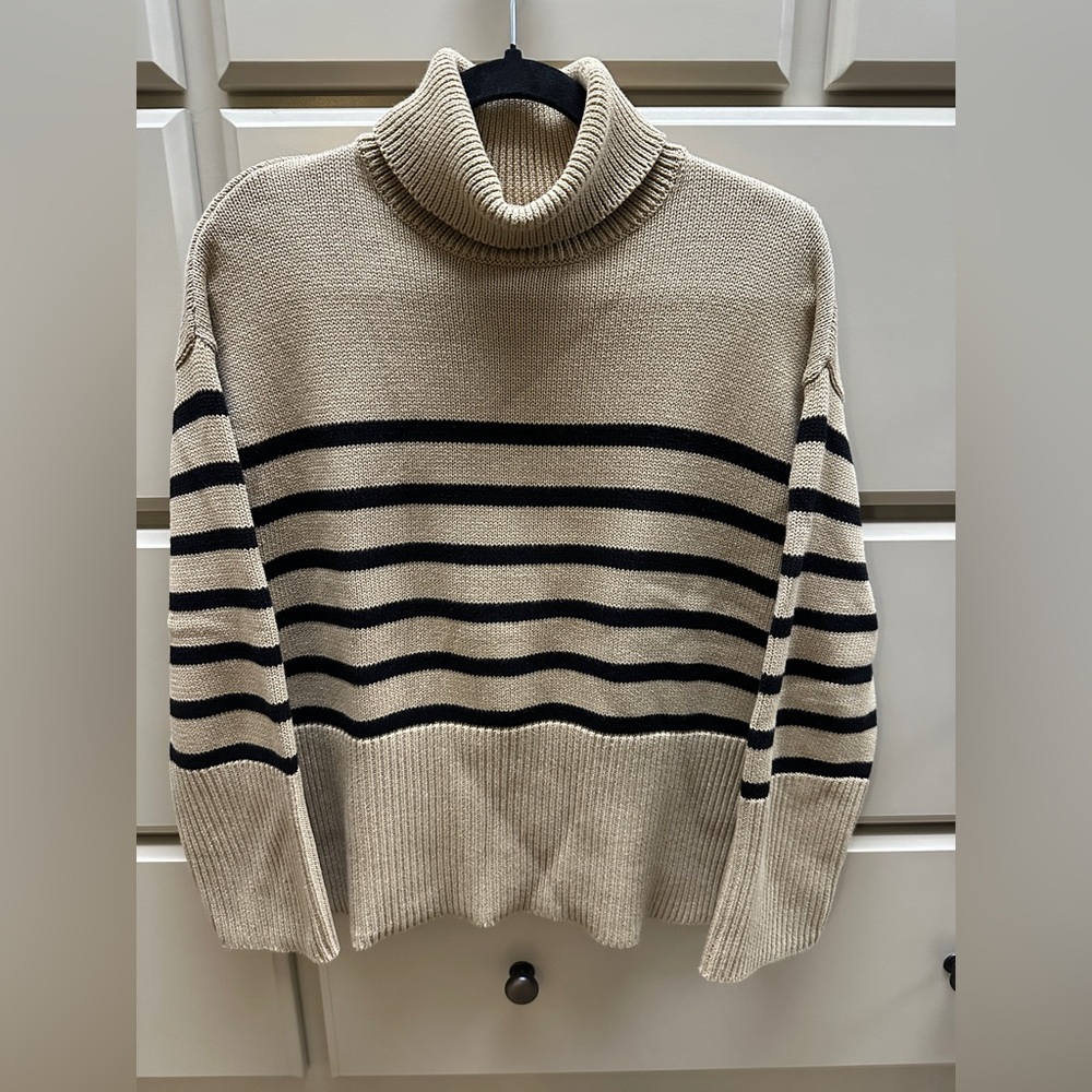 GAP Beige and Black Striped Turtleneck Sweater